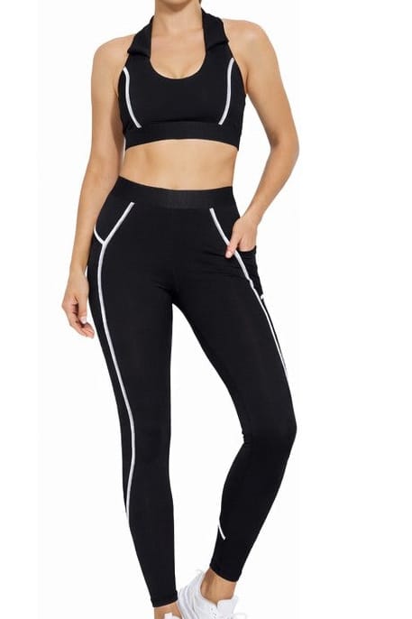 Activewear Set Black / Small Women Crop Legging Active Yoga Pilates Gym Wear Set Outfit