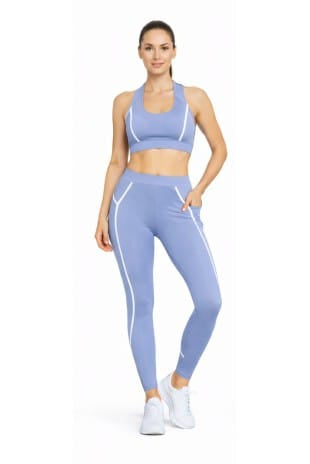 Activewear Set Blue / Small Women Crop Legging Active Yoga Pilates Gym Wear Set Outfit