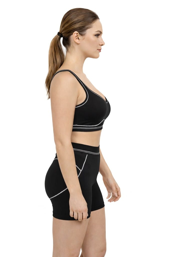 Activewear Set Women Activewear White Trim Sports Bra With Matching Shorts Set