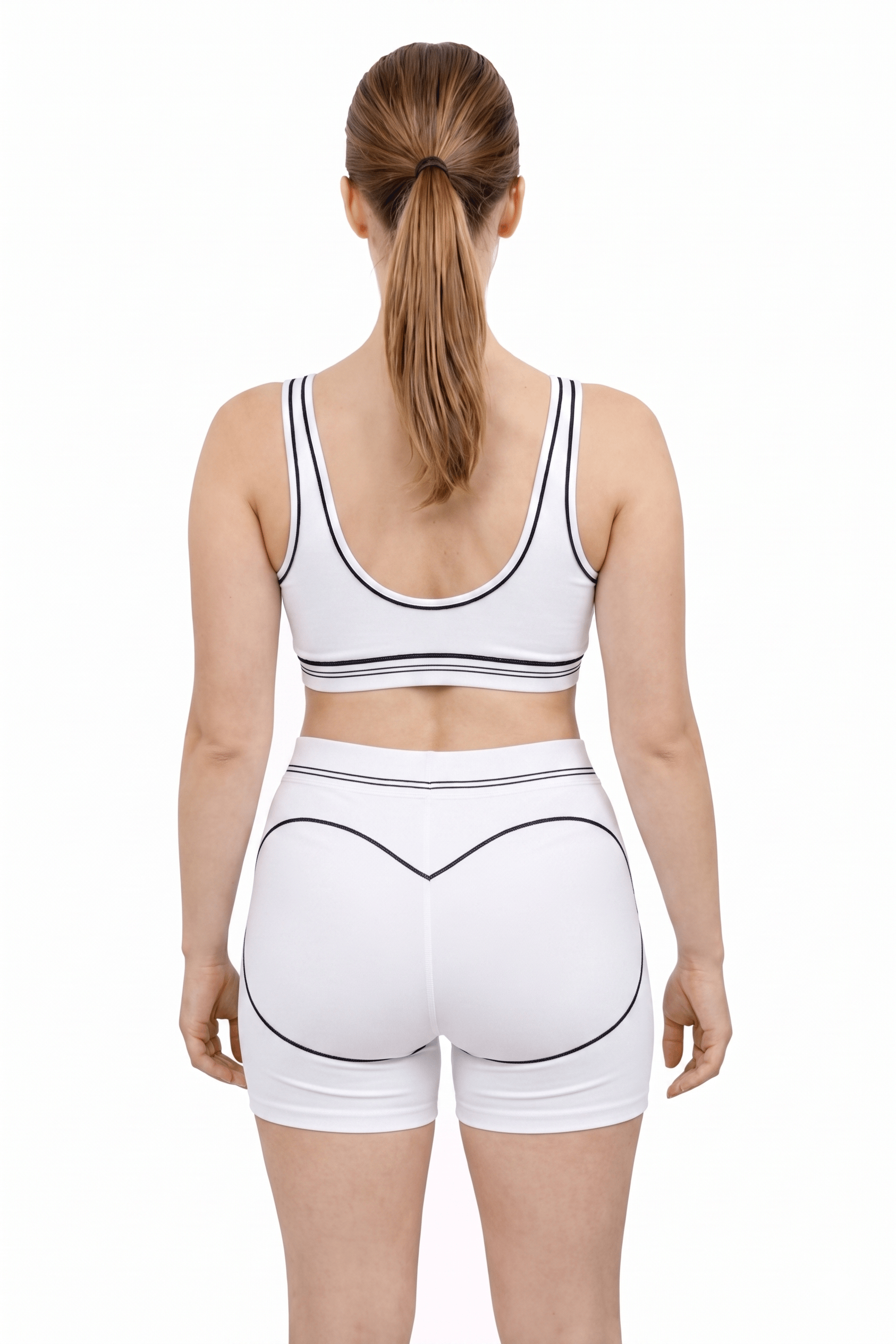 Activewear Set Women Activewear White Trim Sports Bra With Matching Shorts Set