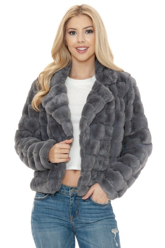 CHARCOAL / S Women Faux Fur Jacket