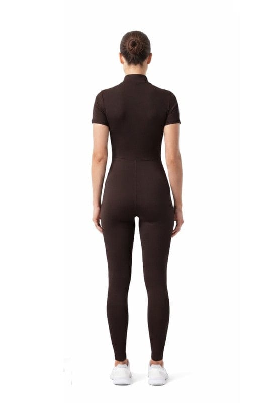 Gold Zipper Short Sleeve Active Wear Jumpsuit