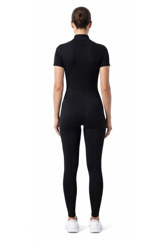 Gold Zipper Short Sleeve Active Wear Jumpsuit