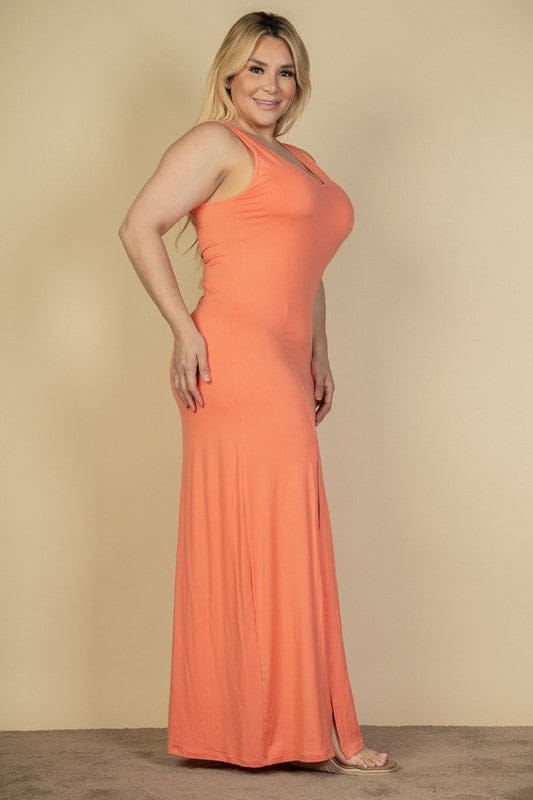 Plus Size Plunge Neck Thigh Split Maxi Dress