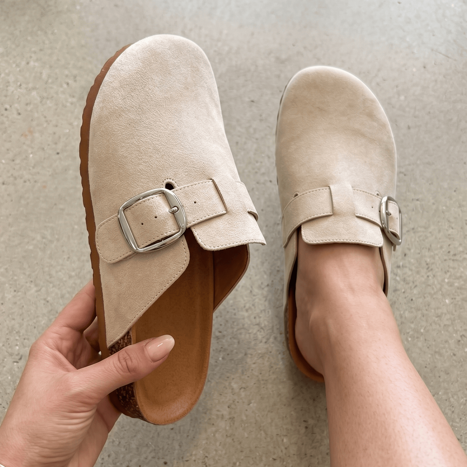 6 Suede Buckle Clog Mules | Lightweight Neutral Slip-On Footwear