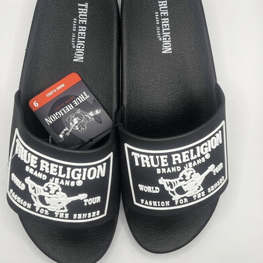 8 True Religion Men's "World Tour" Casual Slide Sandals (Black/White)