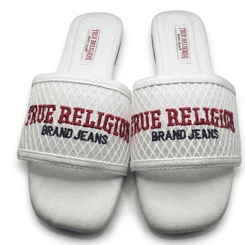 8 True Religion Women's Mesh Slide Sandal - White/Red/Navy