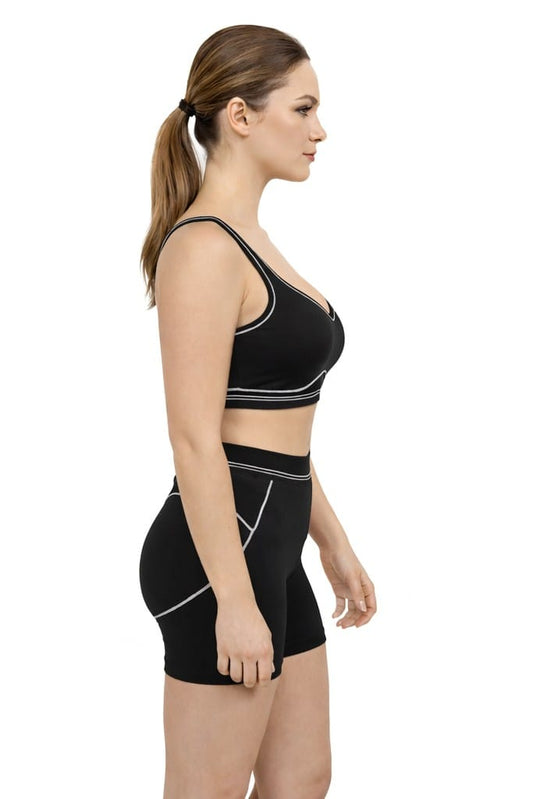 Activewear Set Women Activewear White Trim Sports Bra With Matching Shorts Set