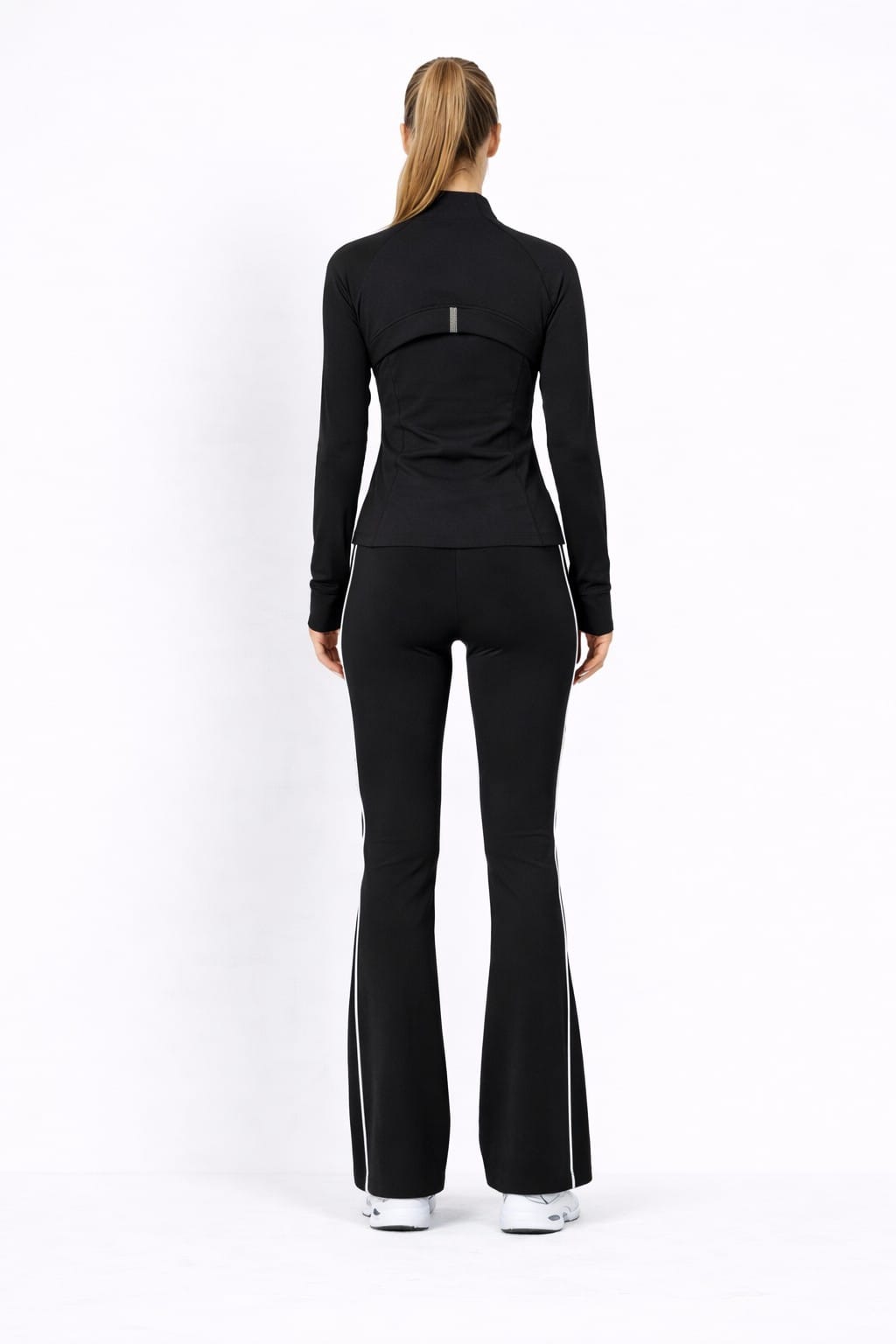 Activewear Set Women Gold Zipper Jacket Flare Leggings Set