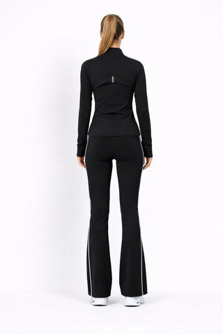 Activewear Set Women Gold Zipper Jacket Flare Leggings Set