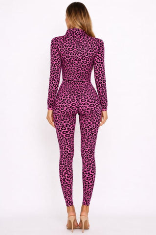 Activewear Set Women Leopard Print Fitted Long Bodysuit Romper