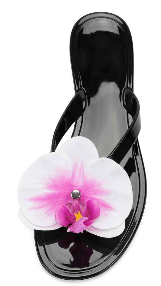 Black / 5 Women Jelly Flower PU Summer Flat Sippers Sandals Slides