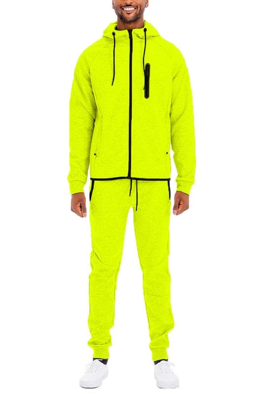 LIME / S Mens Full Zip Sweat Pant Sweat Set