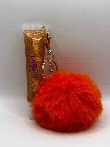 Lip Gloss Gold Curshe Beauty Lip Gloss Keychain – Fluffy Pom-Pom Lip Gloss