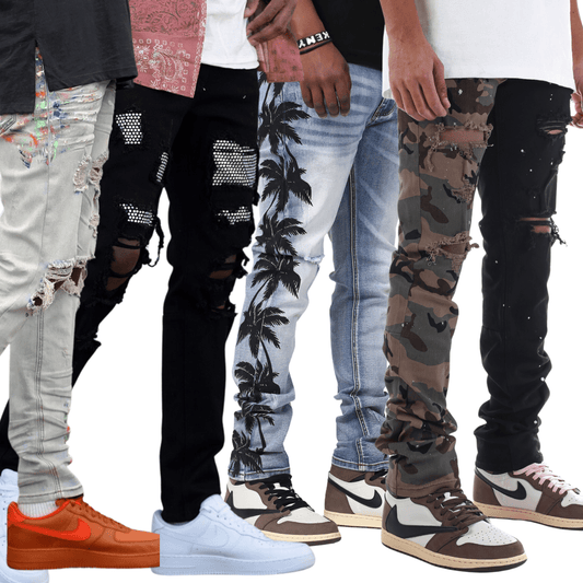Men Cotton Long Denim Jeans Pants Distressed Skinny Slim Fit