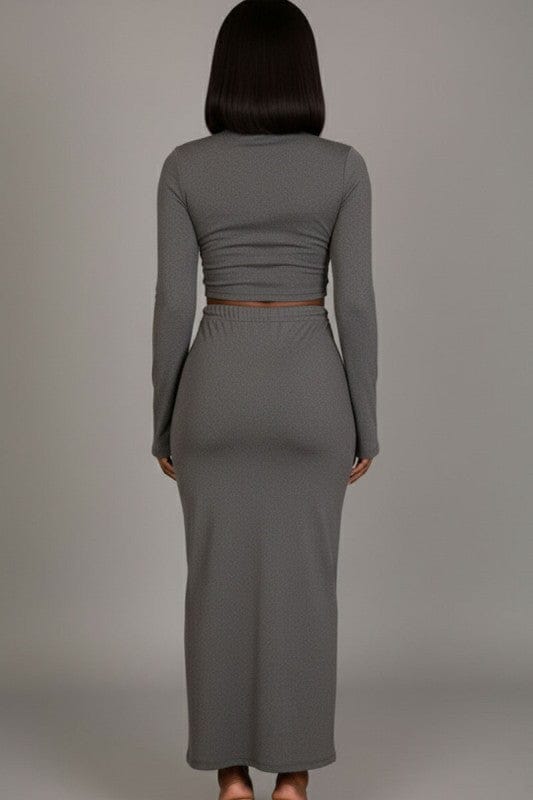 Mock Neck Bell Sleeve Crop Top & Maxi Skirt Set