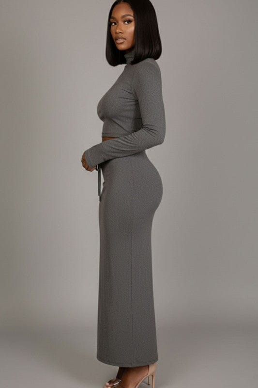 Mock Neck Bell Sleeve Crop Top & Maxi Skirt Set