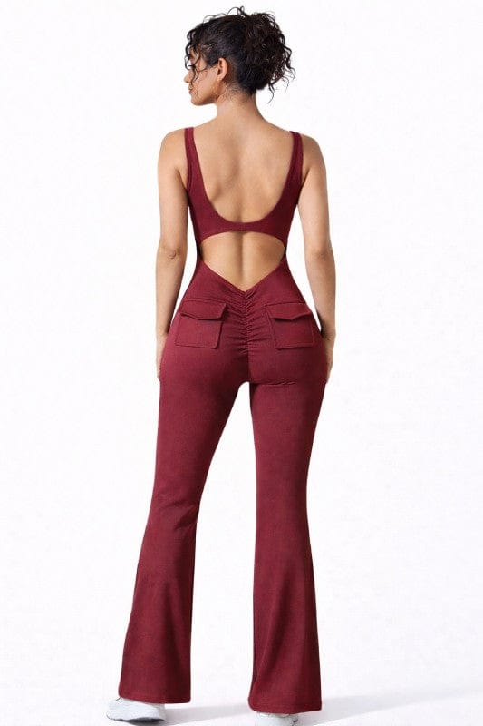 Open Back Scrunch Butt Flare Bottom Jumpsuit
With Pockets