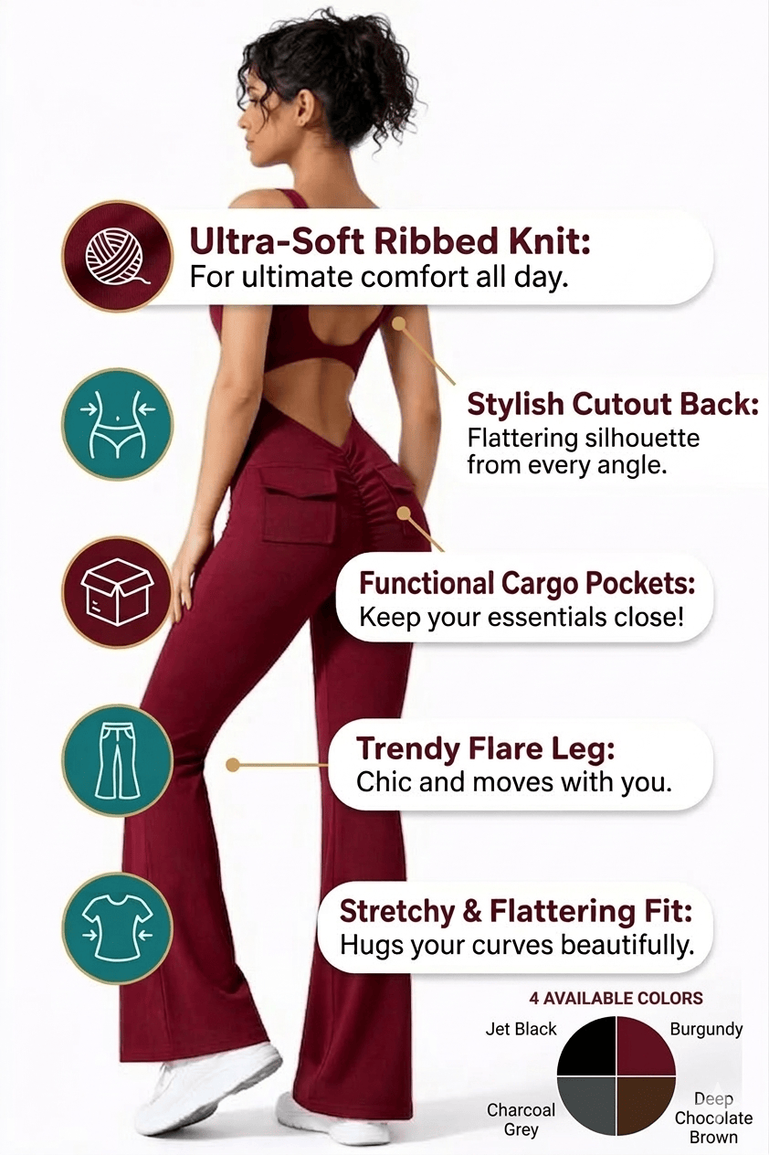 Open Back Scrunch Butt Flare Bottom Jumpsuit
With Pockets