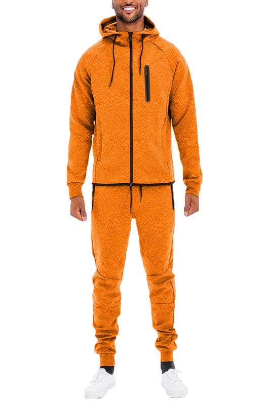 ORANGE / S Mens Full Zip Sweat Pant Sweat Set