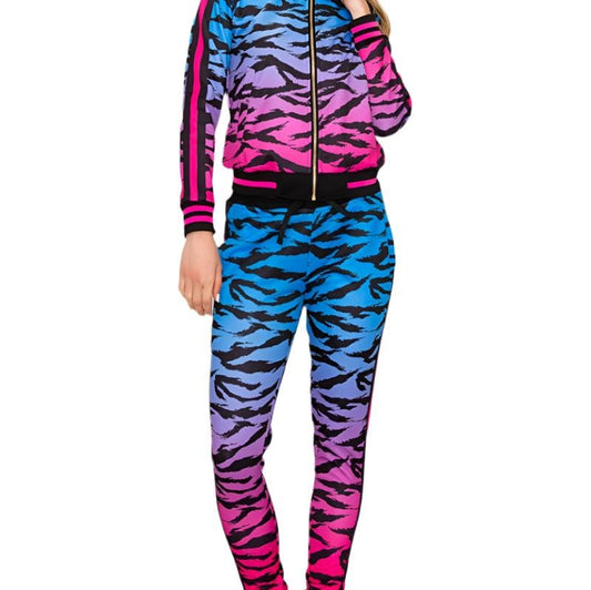 outfit Small Women Tiger Camo Tracksuit Pink Blue Purple