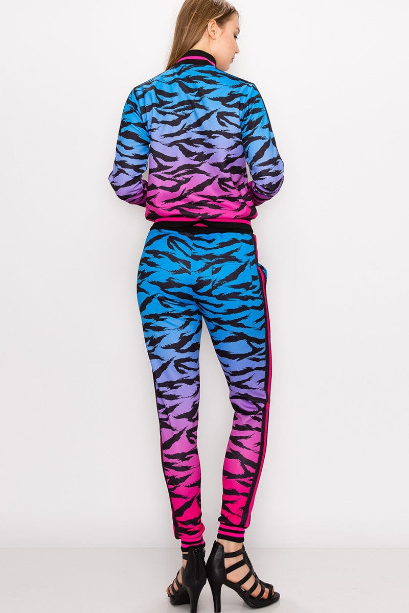 outfit Women Tiger Camo Tracksuit Pink Blue Purple