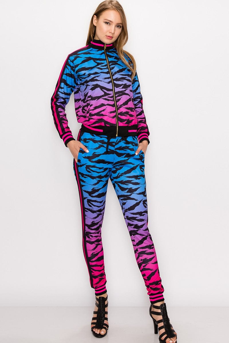 outfit Women Tiger Camo Tracksuit Pink Blue Purple