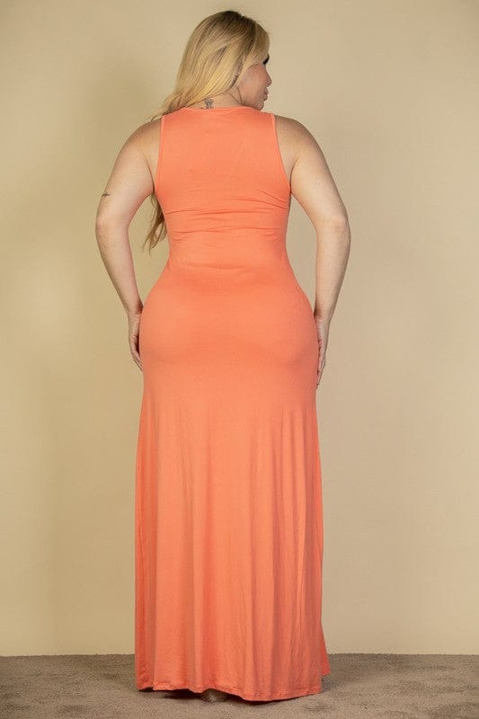 Plus Size Plunge Neck Thigh Split Maxi Dress