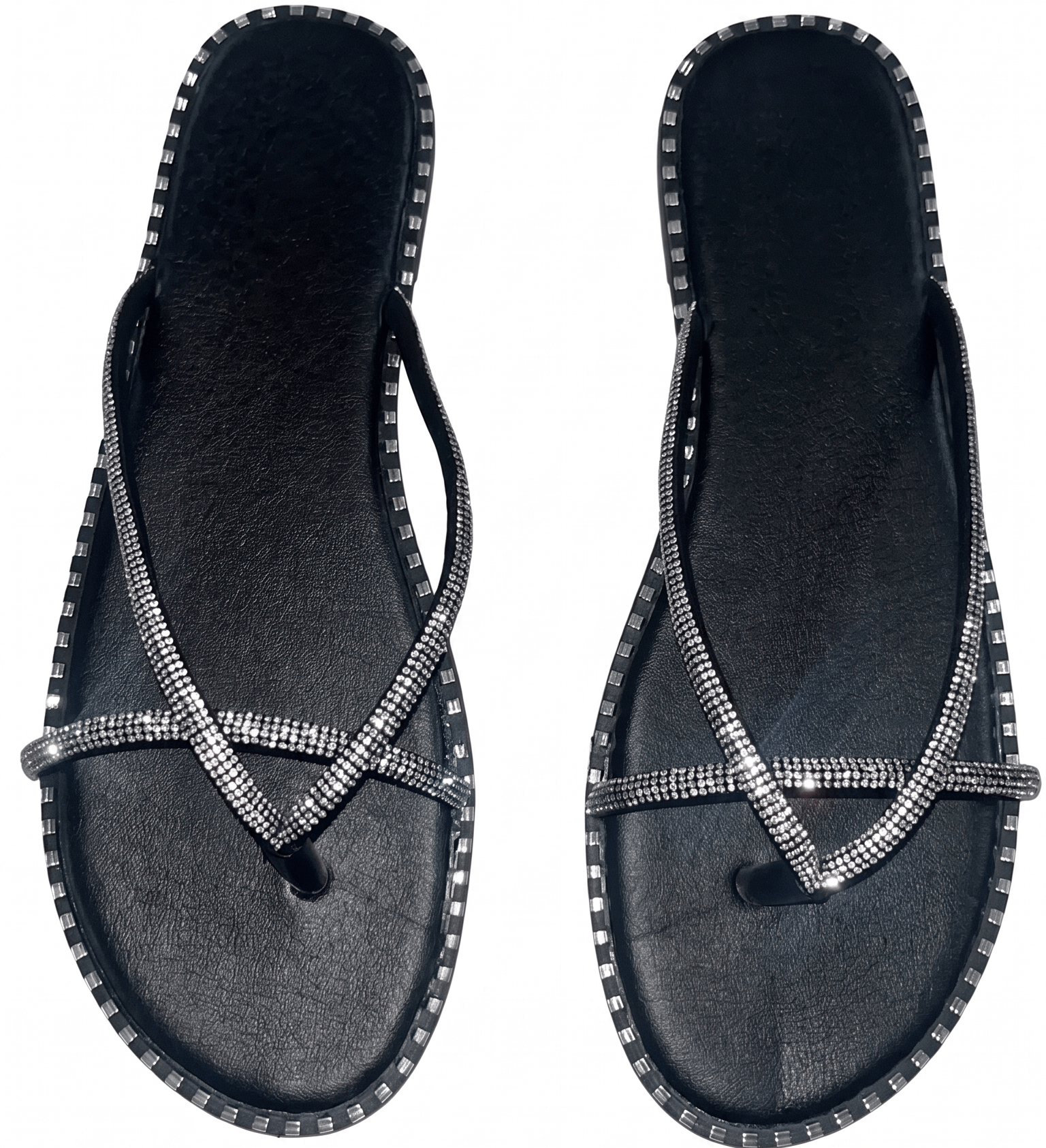Rhinestone Criss-Cross Thong Sandals – Black