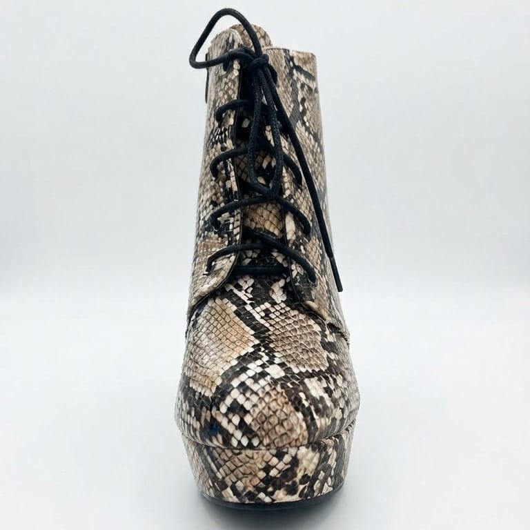 Shoes Women Snakeskint Print Platform Lace-Up Boots
