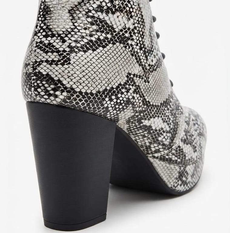 Shoes Women Snakeskint Print Platform Lace-Up Boots