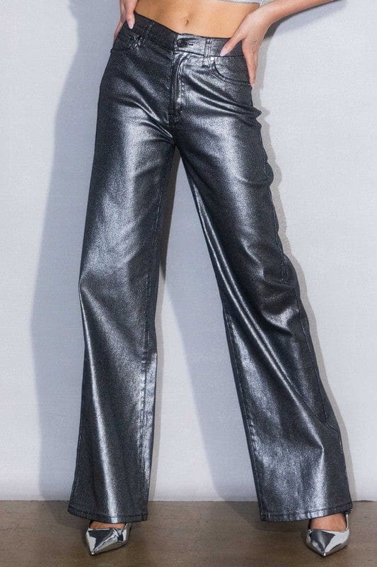Silver / 1 Metallic High Rise Wide Jeans