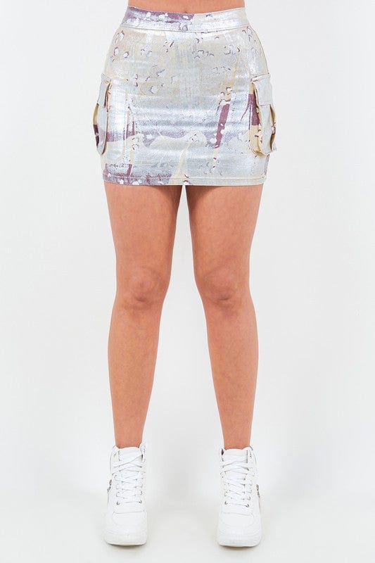 Silver / s Cargo Camo Foil Skirt