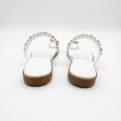 Sparkling Butterfly & Pearl Embellished Toe-Ring Flat Sandals