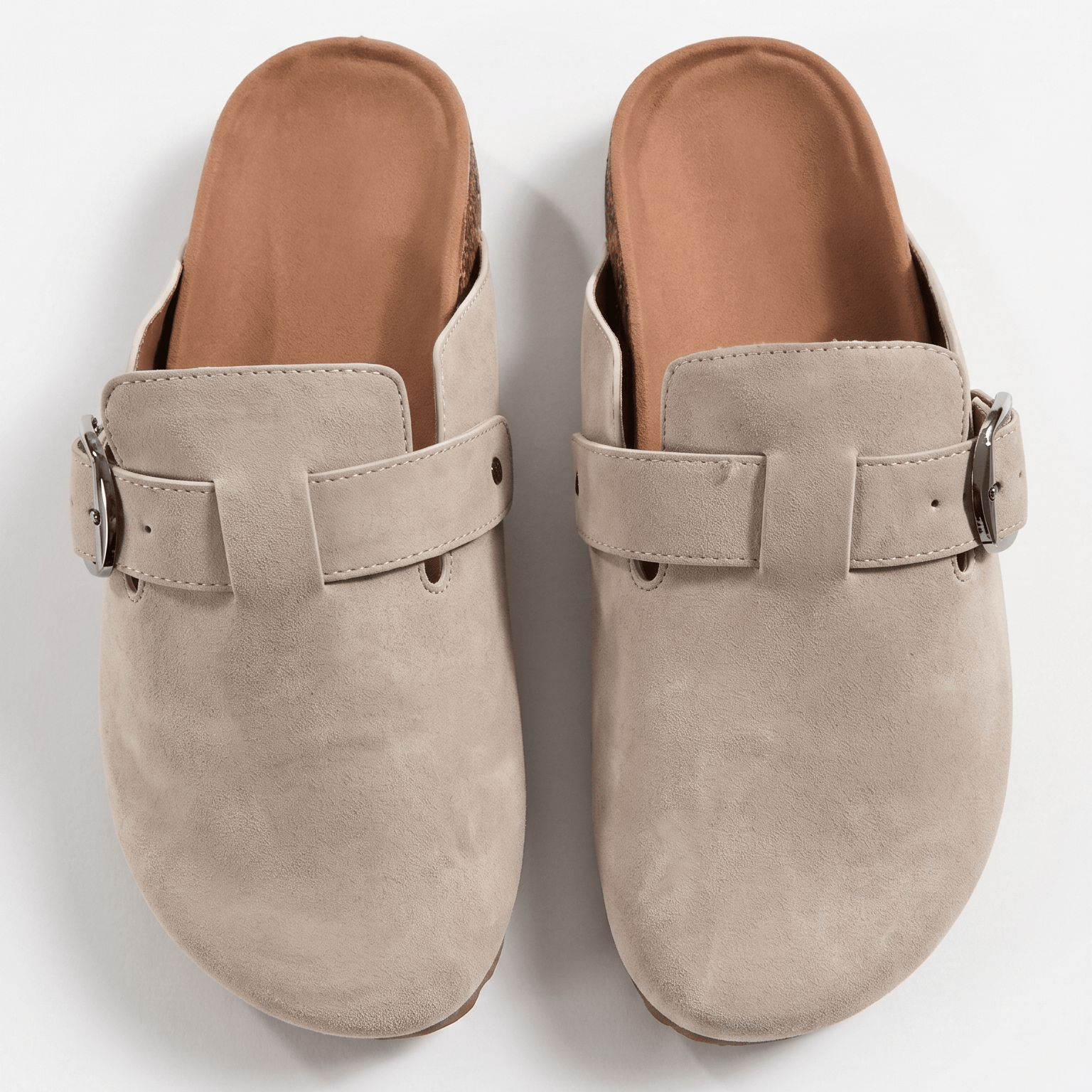 Suede Buckle Clog Mules | Lightweight Neutral Slip-On Footwear