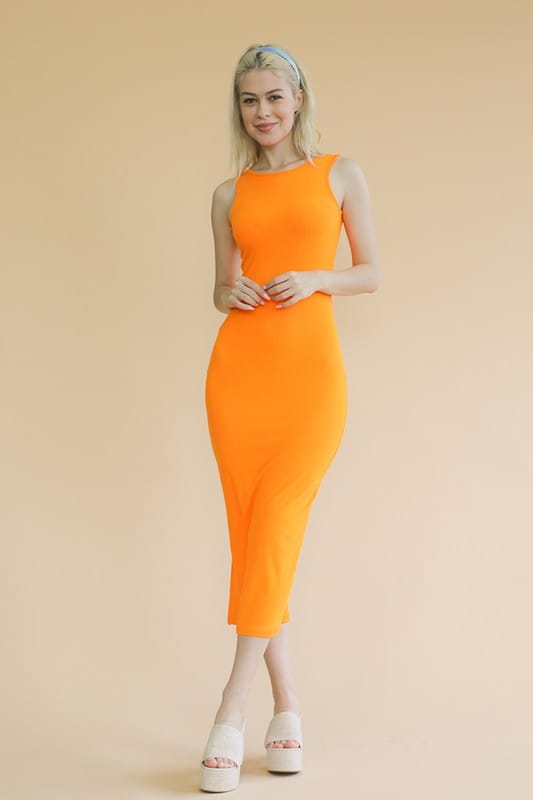 TANGELO / S Ribbed Open Back Sleeveless Maxi Dress