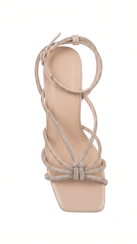The Bella Rhinestone Knotted Square-Toe Heeled Sandals