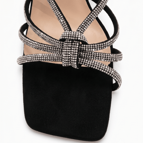 The Bella Rhinestone Knotted Square-Toe Heeled Sandals