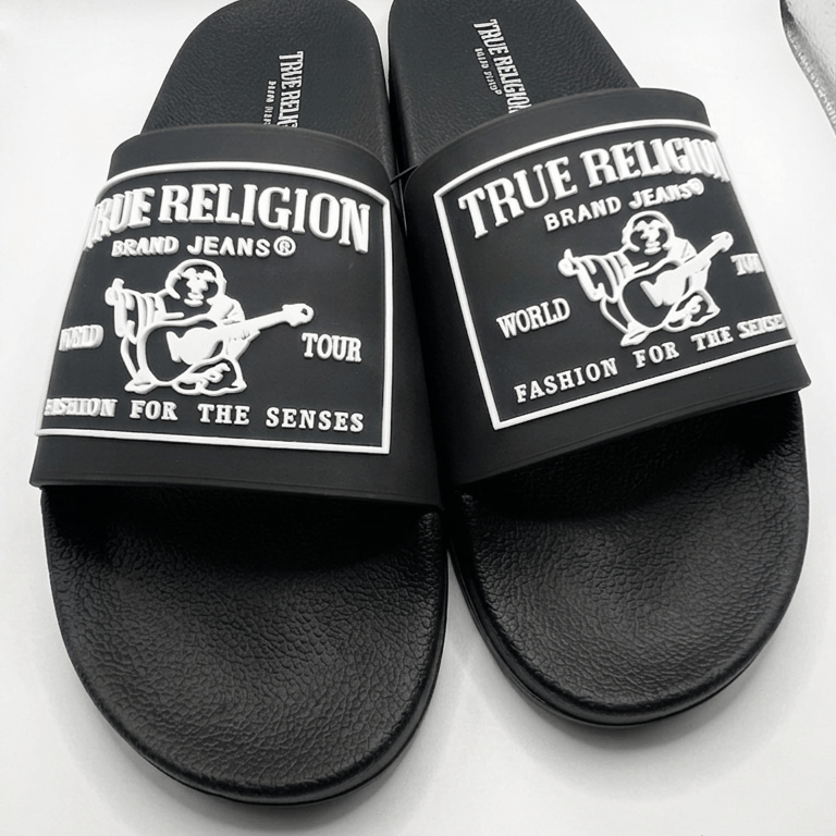 True Religion Men's "World Tour" Casual Slide Sandals (Black/White)