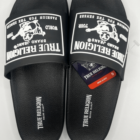 True Religion Men's "World Tour" Casual Slide Sandals (Black/White)