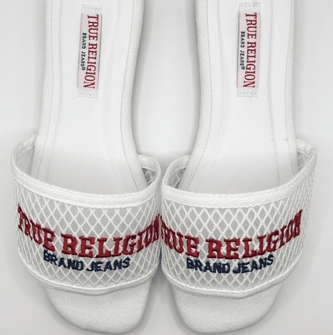 True Religion Women's Mesh Slide Sandal - White/Red/Navy