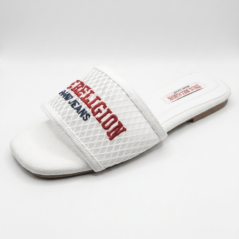 True Religion Women's Mesh Slide Sandal - White/Red/Navy