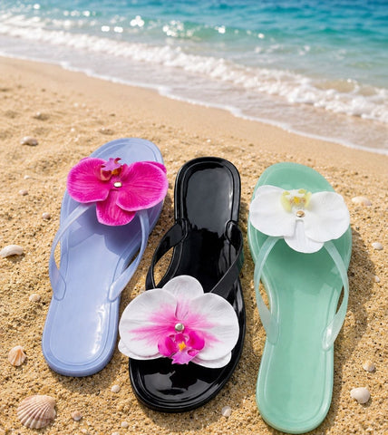 Women Jelly Flower PU Summer Flat Sippers Sandals Slides