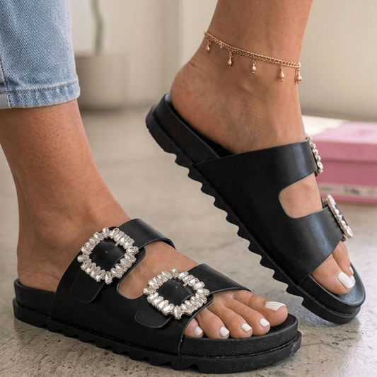 Women Rhinestone Side Buckle Sandals