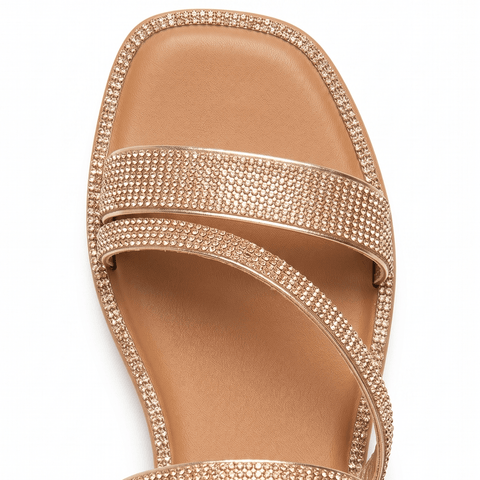 Women's Sparkly Strappy Flat Sandals – Bling Crystal Slip-on Slide Sandals for Summer