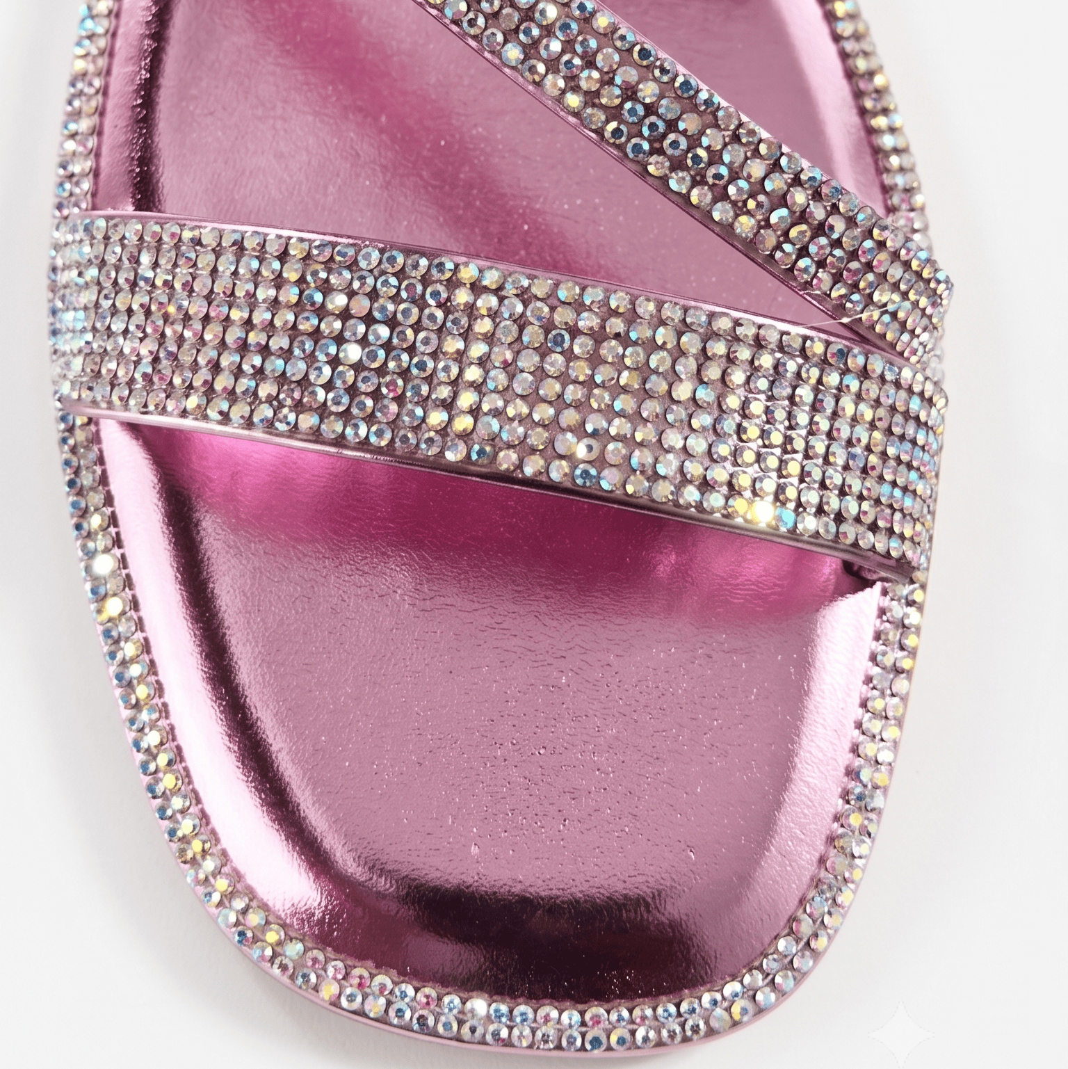 Women's Sparkly Strappy Flat Sandals – Bling Crystal Slip-on Slide Sandals for Summer