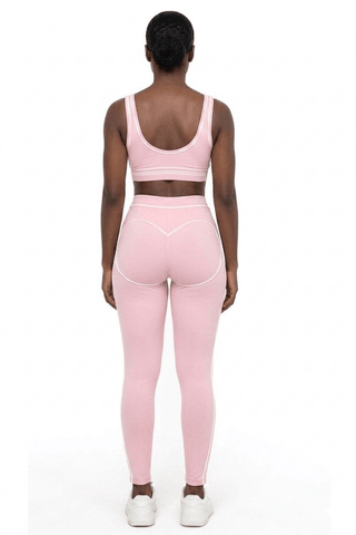 Women White Piping Trim Sports Bra Leggings Pants Set